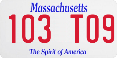 MA license plate 103TO9