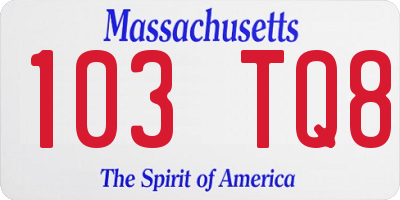 MA license plate 103TQ8