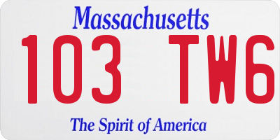 MA license plate 103TW6