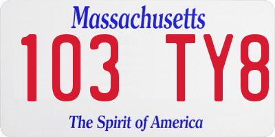 MA license plate 103TY8