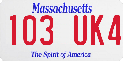 MA license plate 103UK4
