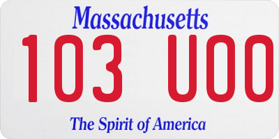 MA license plate 103UO0