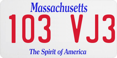 MA license plate 103VJ3