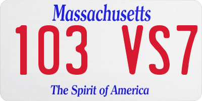 MA license plate 103VS7