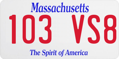 MA license plate 103VS8