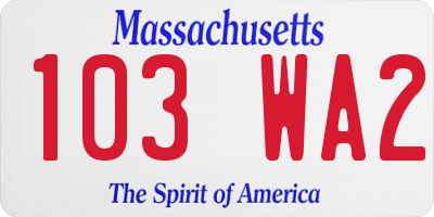 MA license plate 103WA2