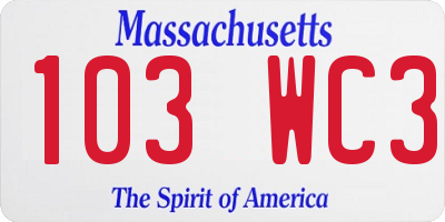 MA license plate 103WC3