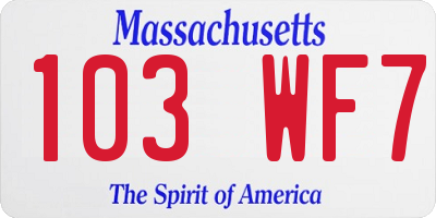 MA license plate 103WF7