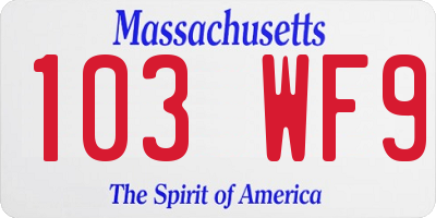 MA license plate 103WF9