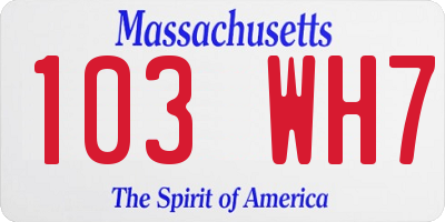 MA license plate 103WH7