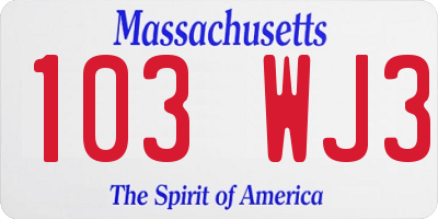 MA license plate 103WJ3