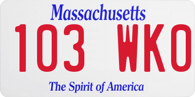 MA license plate 103WK0