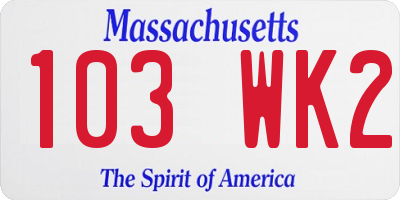 MA license plate 103WK2