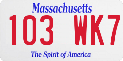 MA license plate 103WK7