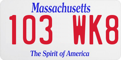 MA license plate 103WK8