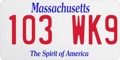 MA license plate 103WK9