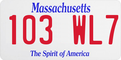 MA license plate 103WL7