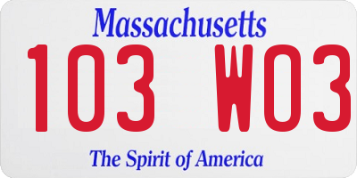 MA license plate 103WO3