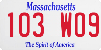 MA license plate 103WO9