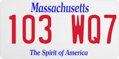 MA license plate 103WQ7