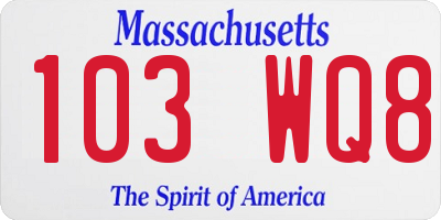 MA license plate 103WQ8