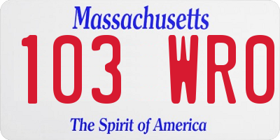 MA license plate 103WR0
