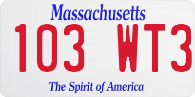 MA license plate 103WT3