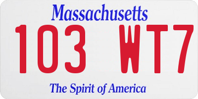 MA license plate 103WT7