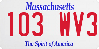 MA license plate 103WV3