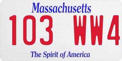 MA license plate 103WW4