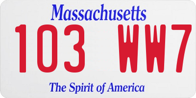 MA license plate 103WW7