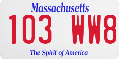 MA license plate 103WW8