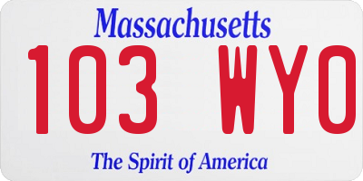 MA license plate 103WY0