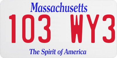 MA license plate 103WY3
