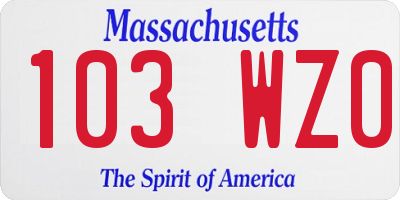 MA license plate 103WZ0