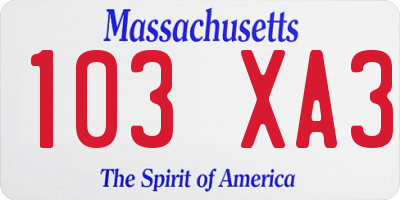 MA license plate 103XA3