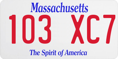 MA license plate 103XC7