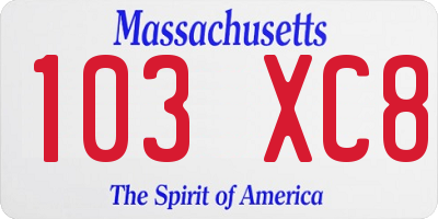 MA license plate 103XC8