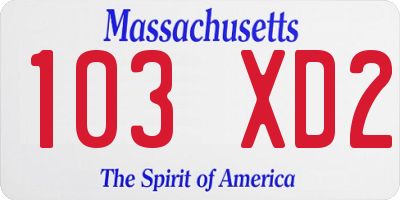MA license plate 103XD2