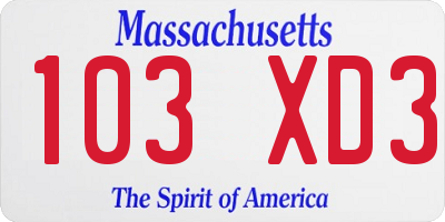 MA license plate 103XD3