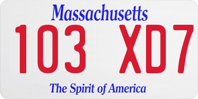 MA license plate 103XD7