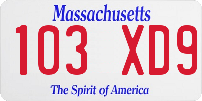 MA license plate 103XD9