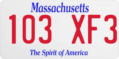 MA license plate 103XF3