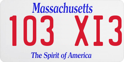 MA license plate 103XI3