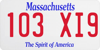 MA license plate 103XI9