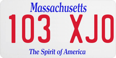 MA license plate 103XJ0