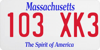 MA license plate 103XK3