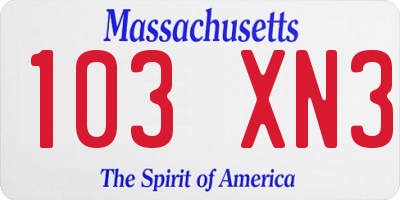 MA license plate 103XN3