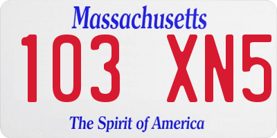 MA license plate 103XN5