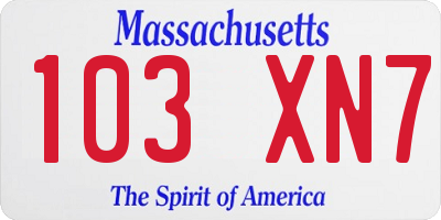 MA license plate 103XN7